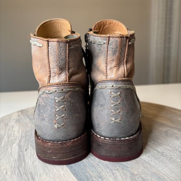 Bed Stu Bonnie Gray Brown Distressed Leather Lace Up Zip Ankle Boots Women’s 9.5 - Picture 7 of 12